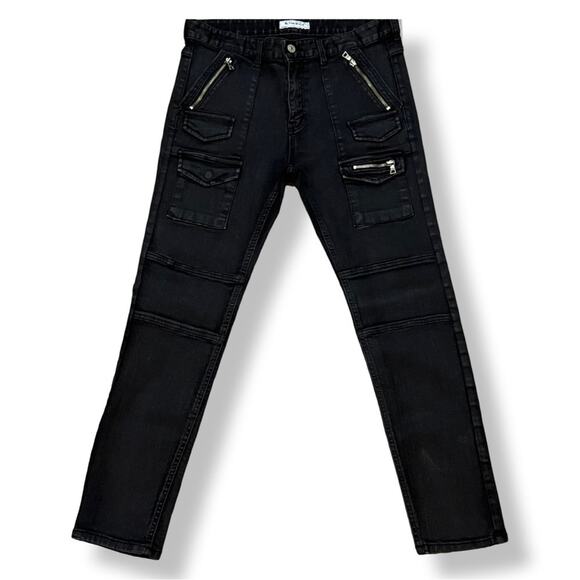 By the Star Men's Multi-pocket Zipper Motorcycle Pants, Black, Size XL - Picture 1 of 13